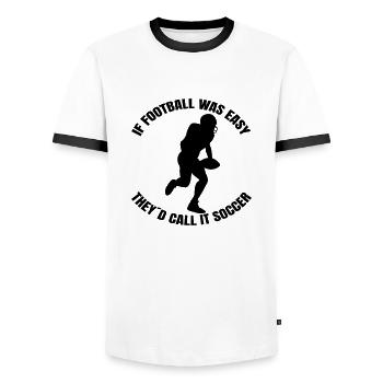 American Football Football Fan - Men's Ringer Shirt - white/black - Front - AI Model Female 172 light (172cm) & AI Model Male 178 dark (178cm)