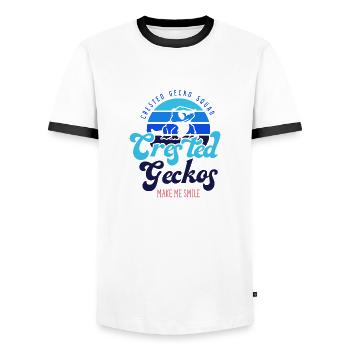 Les geckos huppés me font sourire aux lézards - T-shirt contrasté Homme - blanc/noir - Devant - AI Model Female 172 light (172cm) & AI Model Male 178 dark (178cm)