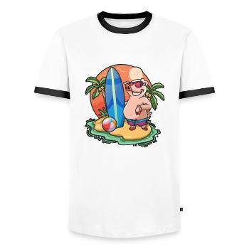 Funny Pig Surf Lovers Cool Surfboard Surfing Pun - Men's Ringer Shirt - white/black - Front - AI Model Female 172 light (172cm) & AI Model Male 178 dark (178cm)