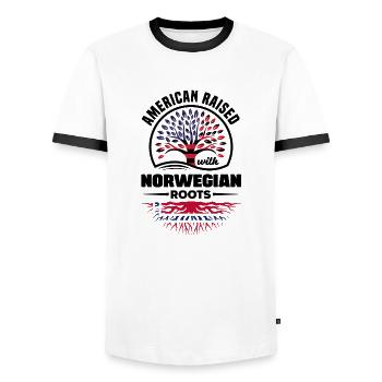 Américain élevé avec des racines norvégiennes Norvège - T-shirt contrasté Homme - blanc/noir - Devant - AI Model Female 172 light (172cm) & AI Model Male 178 dark (178cm)