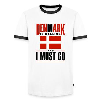 Denmark Danish Denmark Flag Denmark Is Calling - Men's Ringer Shirt - white/black - Front - AI Model Female 172 light (172cm) & AI Model Male 178 dark (178cm)