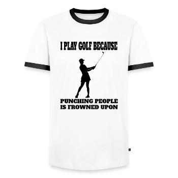 Golf Golfschläger Golfspielerin Spruch Golfball - Männer Kontrast-T-Shirt - Weiß/Schwarz - Vorne - AI Model Female 172 light (172cm) & AI Model Male 178 dark (178cm)