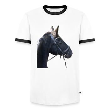 Pferdekopf eines Rappen mit Trense - Männer Kontrast-T-Shirt - Weiß/Schwarz - Vorne - AI Model Female 172 light (172cm) & AI Model Male 178 dark (178cm)