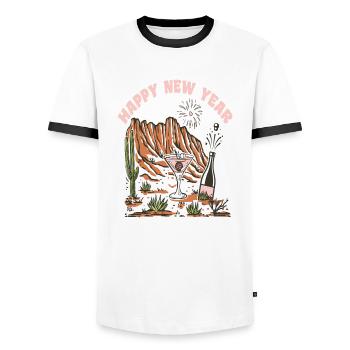 Happy New Year New Year's Eve New Year Christmas - Men's Ringer Shirt - white/black - Front - AI Model Female 172 light (172cm) & AI Model Male 178 dark (178cm)