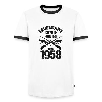 Tueurs de coyotes et chasse au coyote de la faune - T-shirt contrasté Homme - blanc/noir - Devant - AI Model Female 172 light (172cm) & AI Model Male 178 dark (178cm)