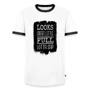 Christmas Humor Happy Beards Dinosaur Moon - Men's Ringer Shirt - white/black - Front - AI Model Female 172 light (172cm) & AI Model Male 178 dark (178cm)