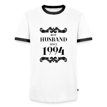 Best Husband Since 1994 Wedding Anniversary - Men's Ringer Shirt - white/black - Front - AI Model Female 172 light (172cm) & AI Model Male 178 dark (178cm)