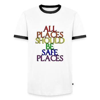 All Places Should Be Safe Places - Men's Ringer Shirt - white/black - Front - AI Model Female 172 light (172cm) & AI Model Male 178 dark (178cm)