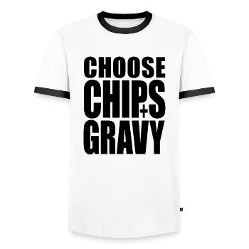 WÄHLEN CHIPS+GRAVY (Leben wählen) - Männer Kontrast-T-Shirt - Weiß/Schwarz - Vorne - AI Model Female 172 light (172cm) & AI Model Male 178 dark (178cm)