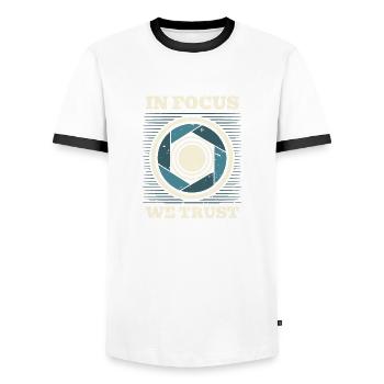 En point de mire Nous faisons confiance à Shirt Camera Photographer - T-shirt contrasté Homme - blanc/noir - Devant - AI Model Female 172 light (172cm) & AI Model Male 178 dark (178cm)