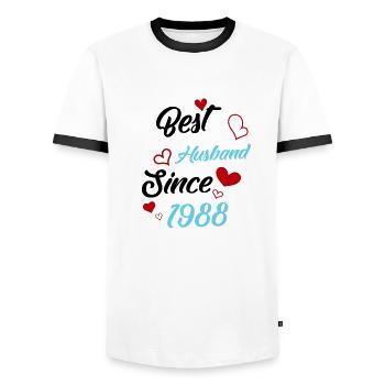 Meilleur mari depuis 1988 Mariage - T-shirt contrasté Homme - blanc/noir - Devant - AI Model Female 172 light (172cm) & AI Model Male 178 dark (178cm)