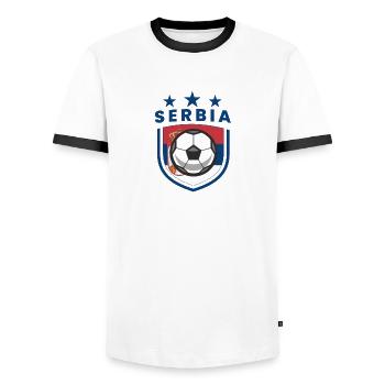 Serbia National Soccer Team Football Flag - Men's Ringer Shirt - white/black - Front - AI Model Female 172 light (172cm) & AI Model Male 178 dark (178cm)