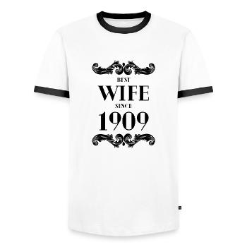 Beste Ehefrau seit 1909 Hochzeit - Männer Kontrast-T-Shirt - Weiß/Schwarz - Vorne - AI Model Female 172 light (172cm) & AI Model Male 178 dark (178cm)