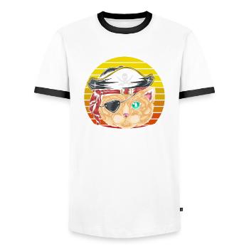 Cat Pirate - Men's Ringer Shirt - white/black - Front - AI Model Female 172 light (172cm) & AI Model Male 178 dark (178cm)