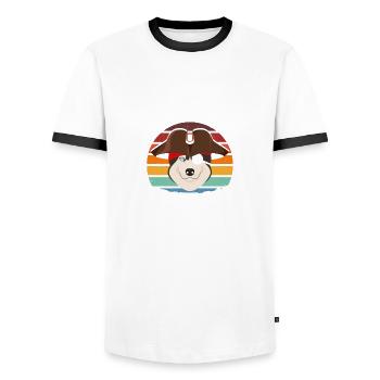 Siberian Husky Pirate Dog - Men's Ringer Shirt - white/black - Front - AI Model Female 172 light (172cm) & AI Model Male 178 dark (178cm)