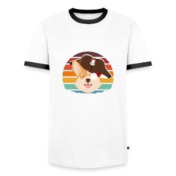 Corgi Pirate Dog - Men's Ringer Shirt - white/black - Front - AI Model Female 172 light (172cm) & AI Model Male 178 dark (178cm)