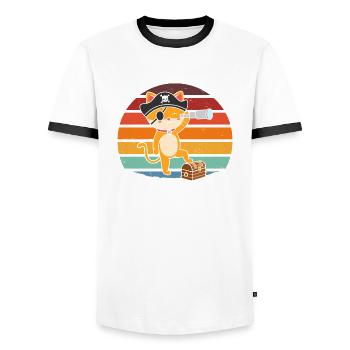 Pirate Cat - Men's Ringer Shirt - white/black - Front - AI Model Female 172 light (172cm) & AI Model Male 178 dark (178cm)
