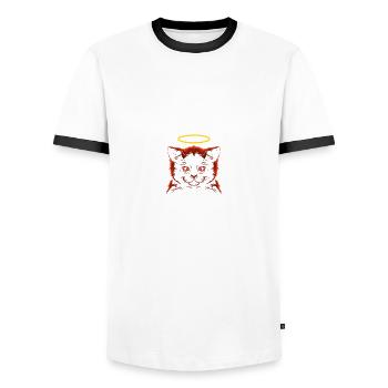 Ange et diable chat - T-shirt contrasté Homme - blanc/noir - Devant - AI Model Female 172 light (172cm) & AI Model Male 178 dark (178cm)