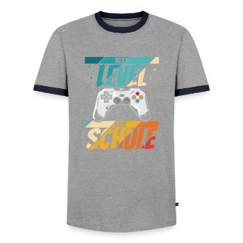 Neue Schule Bye Bye Grundschule next Level Gamecon - Männer Kontrast-T-Shirt - Grau/Navy  - Vorne - AI Model Female 172 light (172cm) & AI Model Male 178 light (178cm)