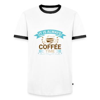 Es Ist Immer Kaffeezeit - Männer Kontrast-T-Shirt - Weiß/Schwarz - Vorne - AI Model Female 172 light (172cm) & AI Model Male 178 dark (178cm)
