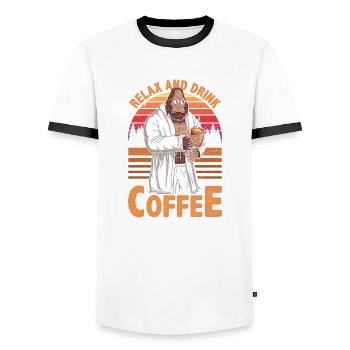 Relax and sip coffee - Men's Ringer Shirt - white/black - Front - AI Model Female 172 light (172cm) & AI Model Male 178 dark (178cm)