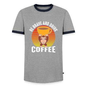 Be brave and drink coffee - Men's Ringer Shirt - grey/navy  - Front - AI Model Female 172 light (172cm) & AI Model Male 178 light (178cm)
