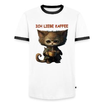 Ich liebe Kaffee - Männer Kontrast-T-Shirt - Weiß/Schwarz - Vorne - AI Model Female 172 light (172cm) & AI Model Male 178 dark (178cm)
