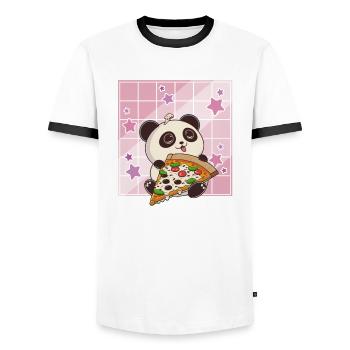 Cute Kawaii Panda Who Eats Pizza Anime Manga - Men's Ringer Shirt - white/black - Front - AI Model Female 172 light (172cm) & AI Model Male 178 dark (178cm)