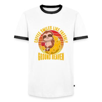 Coffee smiles like freshly ground heaven - Men's Ringer Shirt - white/black - Front - AI Model Female 172 light (172cm) & AI Model Male 178 dark (178cm)