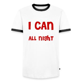 I Can Deliver All Night Long - Men's Ringer Shirt - white/black - Front - AI Model Female 172 light (172cm) & AI Model Male 178 dark (178cm)