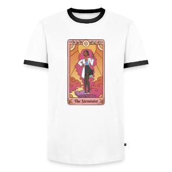 Steminist Tarot Women In Stem Art - Men's Ringer Shirt - white/black - Front - AI Model Female 172 light (172cm) & AI Model Male 178 dark (178cm)