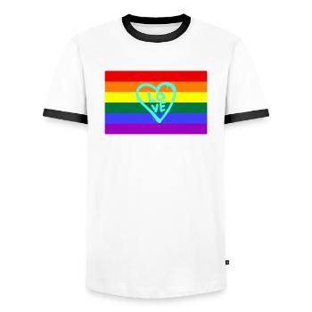 LGBTQ, liberté, diversité - T-shirt contrasté Homme - blanc/noir - Devant - AI Model Female 172 light (172cm) & AI Model Male 178 dark (178cm)