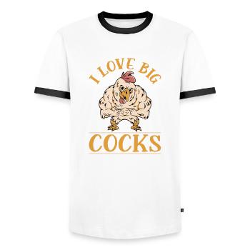 Poulets L’animal qui fait caca Poulets Coq Poulet fermier - T-shirt contrasté Homme - blanc/noir - Devant - AI Model Female 172 light (172cm) & AI Model Male 178 dark (178cm)