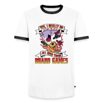 Yes, I really do all need these board games 4 - Men's Ringer Shirt - white/black - Front - AI Model Female 172 light (172cm) & AI Model Male 178 dark (178cm)