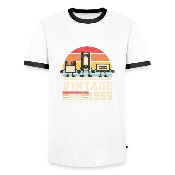68. Geburtstag April Jahrgang 1955 Geschenkidee - Männer Kontrast-T-Shirt - Weiß/Schwarz - Vorne - AI Model Female 172 light (172cm) & AI Model Male 178 dark (178cm)