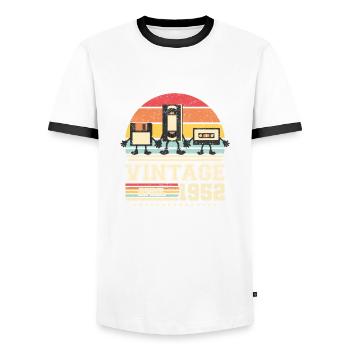 71e anniversaire Avril Né en 1952 Idée cadeau - T-shirt contrasté Homme - blanc/noir - Devant - AI Model Female 172 light (172cm) & AI Model Male 178 dark (178cm)