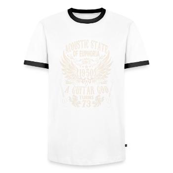 guitar fan musician guitarist birthday 1950 - Men's Ringer Shirt - white/black - Front - AI Model Female 172 light (172cm) & AI Model Male 178 dark (178cm)