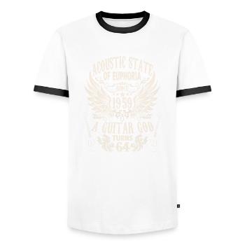 Gitarristen Geburtstag 1959 64 Jahre - Männer Kontrast-T-Shirt - Weiß/Schwarz - Vorne - AI Model Female 172 light (172cm) & AI Model Male 178 dark (178cm)