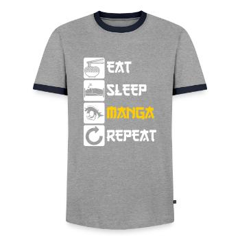 Eat Sleep Manga Repeat - Men's Ringer Shirt - grey/navy  - Front - AI Model Female 172 light (172cm) & AI Model Male 178 light (178cm)
