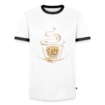 Stylized coffee cup in love coffee espresso - Men's Ringer Shirt - white/black - Front - AI Model Female 172 light (172cm) & AI Model Male 178 dark (178cm)
