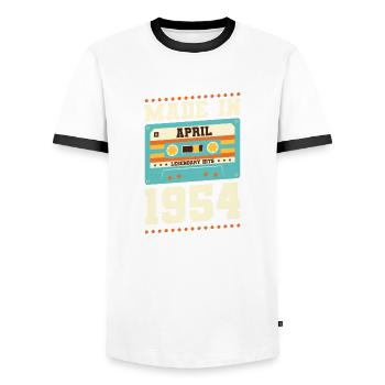 69th birthday April Born 1954 Gift idea - Men's Ringer Shirt - white/black - Front - AI Model Female 172 light (172cm) & AI Model Male 178 dark (178cm)