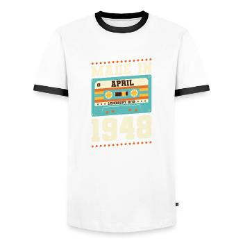 75e anniversaire Avril Né en 1948 Idée cadeau - T-shirt contrasté Homme - blanc/noir - Devant - AI Model Female 172 light (172cm) & AI Model Male 178 dark (178cm)