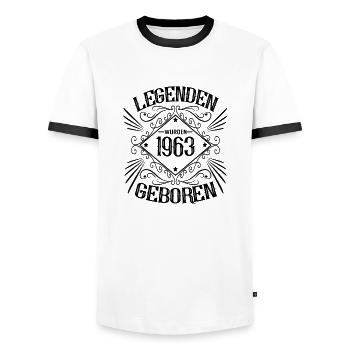 1963 Geburtstag Sprüche Legende - Männer Kontrast-T-Shirt - Weiß/Schwarz - Vorne - AI Model Female 172 light (172cm) & AI Model Male 178 dark (178cm)