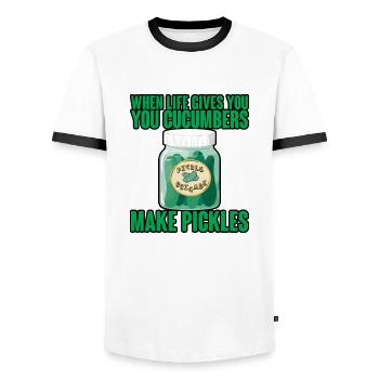 When Life Gives You Cucumbers, Make Pickles 4 - Männer Kontrast-T-Shirt - Weiß/Schwarz - Vorne - AI Model Female 172 light (172cm) & AI Model Male 178 dark (178cm)