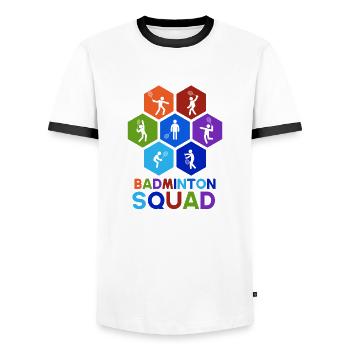Badminton Retro Sports Hobby Shuttlecock - Men's Ringer Shirt - white/black - Front - AI Model Female 172 light (172cm) & AI Model Male 178 dark (178cm)