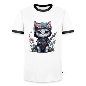 Feel epic with the ninja cat - Men's Ringer Shirt - white/black - Front - AI Model Female 172 light (172cm) & AI Model Male 178 dark (178cm)