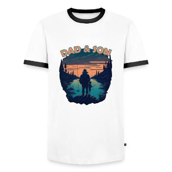 ANGLER DAD AND SON DESIGN I ANGELN I FISCHER - Männer Kontrast-T-Shirt - Weiß/Schwarz - Vorne - AI Model Female 172 light (172cm) & AI Model Male 178 dark (178cm)