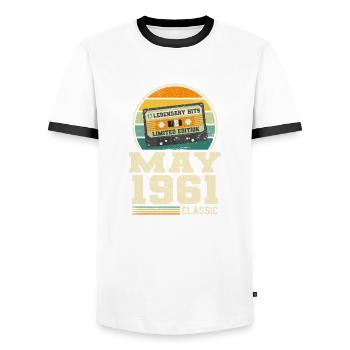 62e anniversaire mai millésime 1961 Idée cadeau - T-shirt contrasté Homme - blanc/noir - Devant - AI Model Female 172 light (172cm) & AI Model Male 178 dark (178cm)
