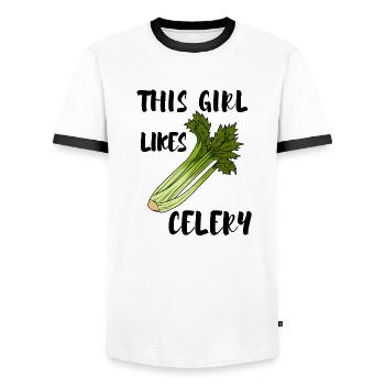Gesundes Essen Ironisches Zitat Sellerie Lover - Männer Kontrast-T-Shirt - Weiß/Schwarz - Vorne - AI Model Female 172 light (172cm) & AI Model Male 178 dark (178cm)