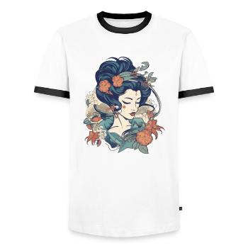 Femme rétro - T-shirt contrasté Homme - blanc/noir - Devant - AI Model Female 172 light (172cm) & AI Model Male 178 dark (178cm)